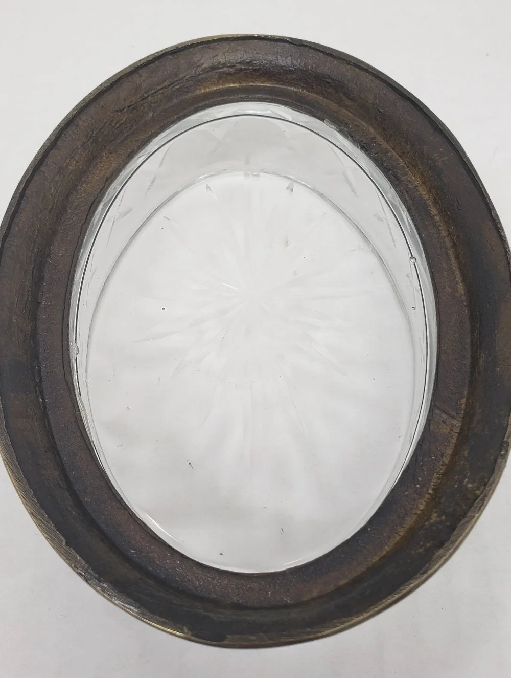Vintage Fancy Oval Soap Dish Brass & Glass Starburst Pattern 4.5 X 6.5